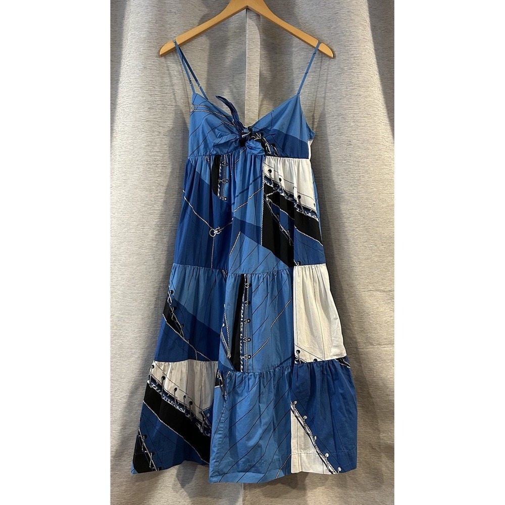 J.Crew‎ Tie-front Cotton Poplin Dress in Ratti Regatta Print Womens 00 Blue Midi